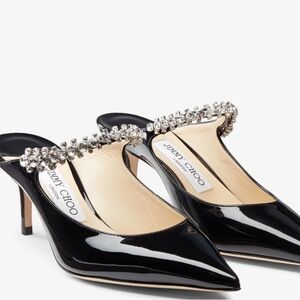 Jimmy Choo Black Patent Heels with Crystal Embellishment
